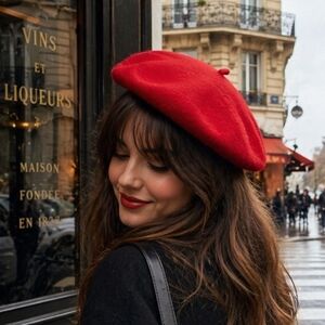 Basque Red Wool Beret One Size Classic French Style Chic Parisian Hat
